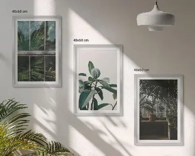 Composição de quadros moderna com folhas verdes na janela