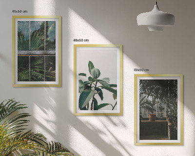 Composição de quadros moderna Folhas verdes na planta da janela