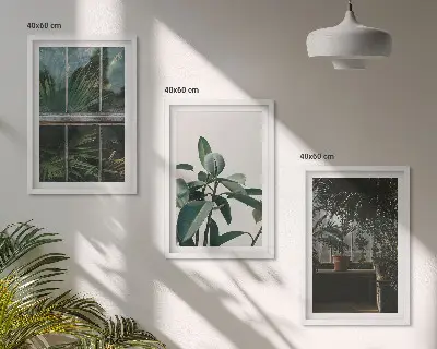 Composição de quadros moderna com folhas verdes na janela