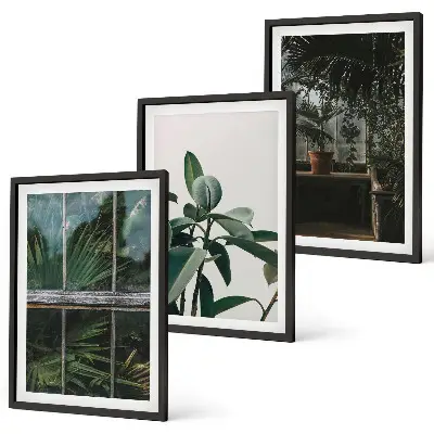 Composição de quadros moderna com folhas verdes na janela