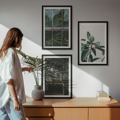 Composição de quadros moderna Folhas verdes na planta da janela