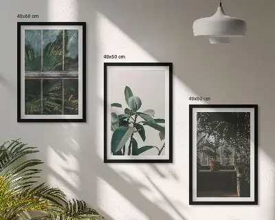 Composição de quadros moderna com folhas verdes na janela