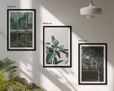 Composição de quadros moderna Folhas verdes na planta da janela