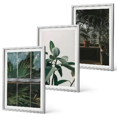 Composição de quadros moderna com folhas verdes na janela