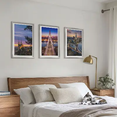 Conjunto de quadros para sala de estar com vistas de pontes e pores do sol