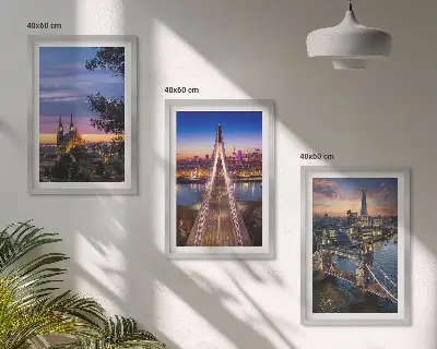 Conjunto de quadros para sala de estar com vistas de pontes e pores do sol