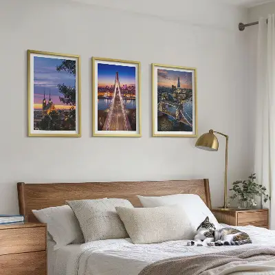 Conjunto de quadros para sala de estar com vistas de pontes e pores do sol