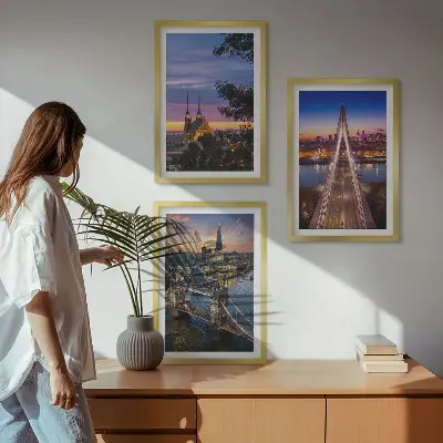 Conjunto de quadros para sala de estar com vistas de pontes e pores do sol