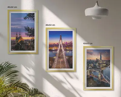 Conjunto de quadros para sala de estar com vistas de pontes e pores do sol