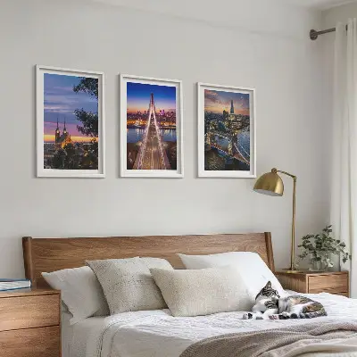 Conjunto de quadros para sala de estar com vistas de pontes e pores do sol
