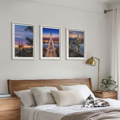 Conjunto de quadros para sala de estar Vistas de pontes e pores do sol