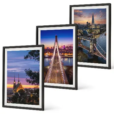 Conjunto de quadros para sala de estar com vistas de pontes e pores do sol