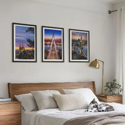 Conjunto de quadros para sala de estar com vistas de pontes e pores do sol
