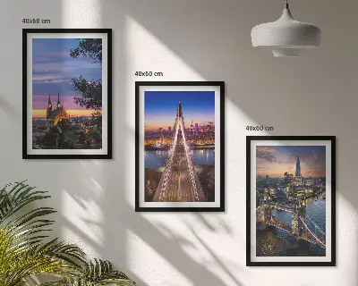Conjunto de quadros para sala de estar com vistas de pontes e pores do sol