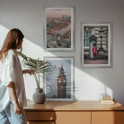 Conjunto de quadros decorativos para sala de estar estampa London Bridge Guardian Big Ben