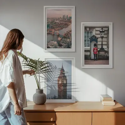 Conjunto de quadros decorativos para sala de estar estampa London Bridge Guardian Big Ben