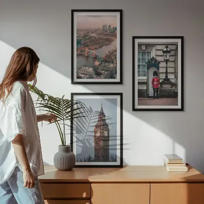 Conjunto de quadros decorativos para sala de estar estampa London Bridge Guardian Big Ben