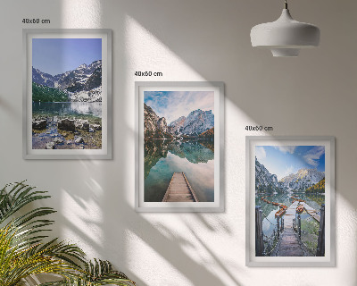Composição de quadros moderna Montanhas, lagos, píeres de madeira