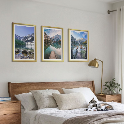 Composição de quadros moderna Montanhas, lagos, píeres de madeira