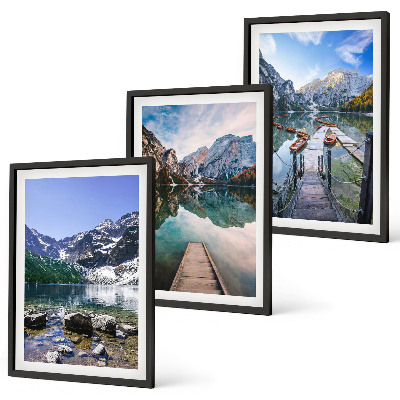 Composição de quadros moderna Montanhas, lagos, píeres de madeira