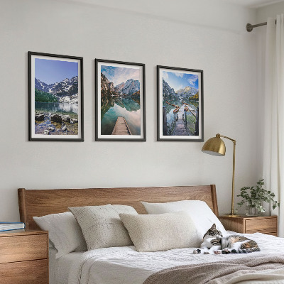Composição de quadros moderna Montanhas, lagos, píeres de madeira