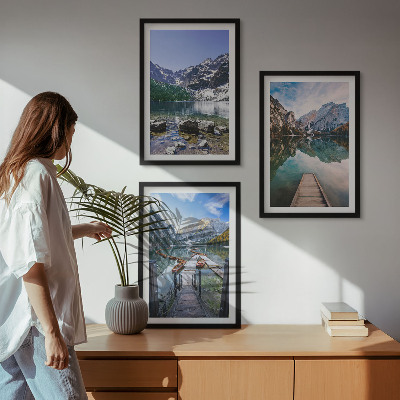 Composição de quadros moderna Montanhas, lagos, píeres de madeira