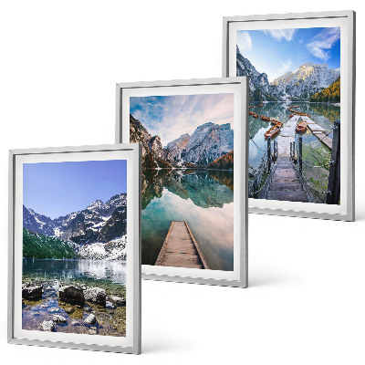 Composição de quadros moderna Montanhas, lagos, píeres de madeira