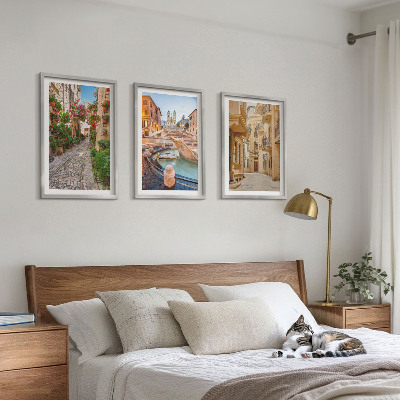Conjunto de quadros para sala de estar As charmosas ruas da fonte