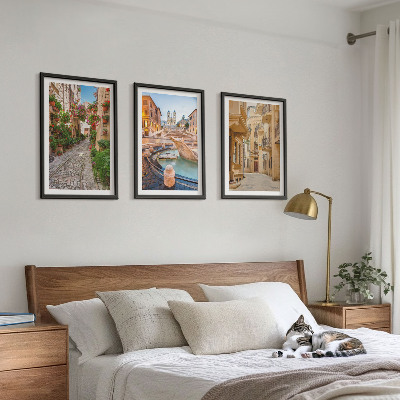 Conjunto de quadros para sala de estar As charmosas ruas da fonte