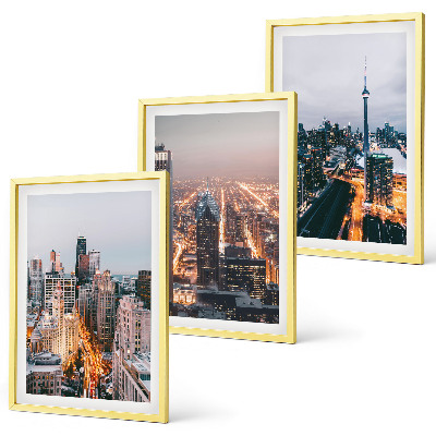 Conjunto de 3 quadros com moldura Cidades à noite, arranha-céus iluminados