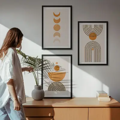 Conjunto de quadros para sala de estar com decoração minimalista estilo boho