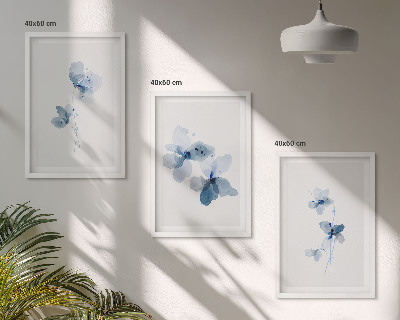 Conjunto de 3 quadros com moldura Flores azuis