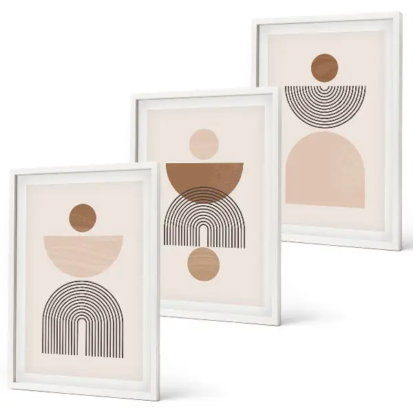 Conjunto de quadros para sala de estar com formas abstratas em tons de marrom