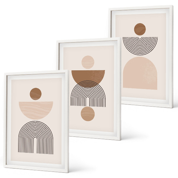Conjunto de quadros para sala de estar Formas abstratas em tons de marrom