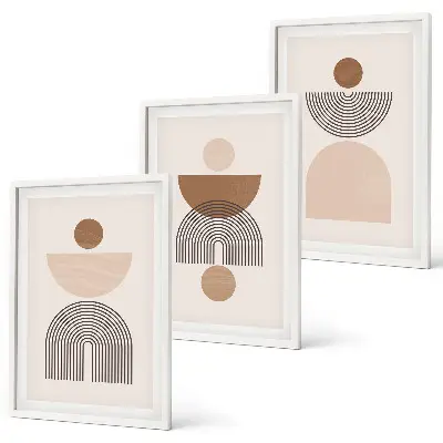 Conjunto de quadros para sala de estar com formas abstratas em tons de marrom