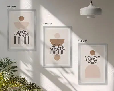 Conjunto de quadros para sala de estar com formas abstratas em tons de marrom