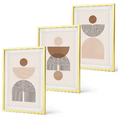 Conjunto de quadros para sala de estar com formas abstratas em tons de marrom