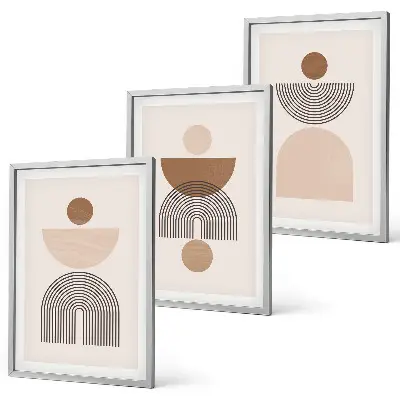 Conjunto de quadros para sala de estar com formas abstratas em tons de marrom