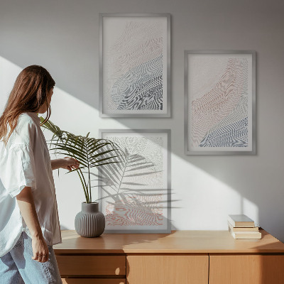 Conjunto de 3 quadros com moldura Ondas abstratas em papelão pastel