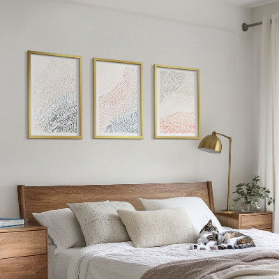 Conjunto de 3 quadros com moldura Ondas abstratas em papelão pastel