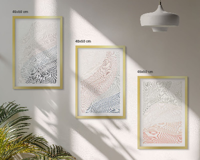 Conjunto de 3 quadros com moldura Ondas abstratas em papelão pastel