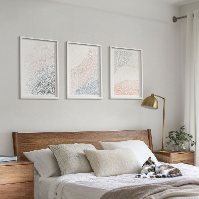 Conjunto de 3 quadros com moldura Ondas abstratas em papelão pastel