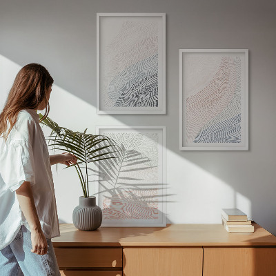 Conjunto de 3 quadros com moldura Ondas abstratas em papelão pastel