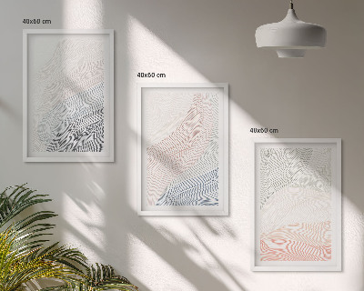 Conjunto de 3 quadros com moldura Ondas abstratas em papelão pastel