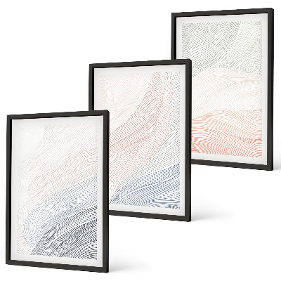 Conjunto de 3 quadros com moldura Ondas abstratas em papelão pastel