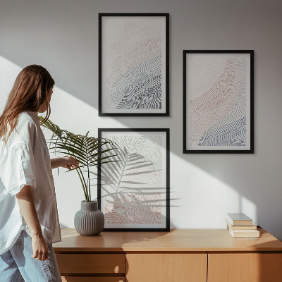 Conjunto de 3 quadros com moldura Ondas abstratas em papelão pastel