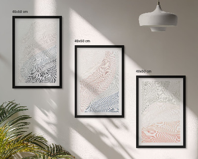 Conjunto de 3 quadros com moldura Ondas abstratas em papelão pastel