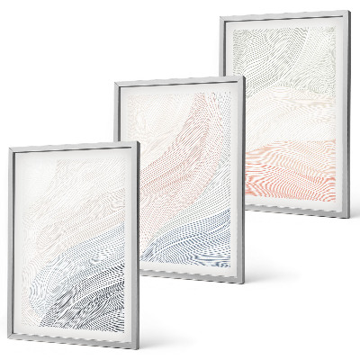 Conjunto de 3 quadros com moldura Ondas abstratas em papelão pastel