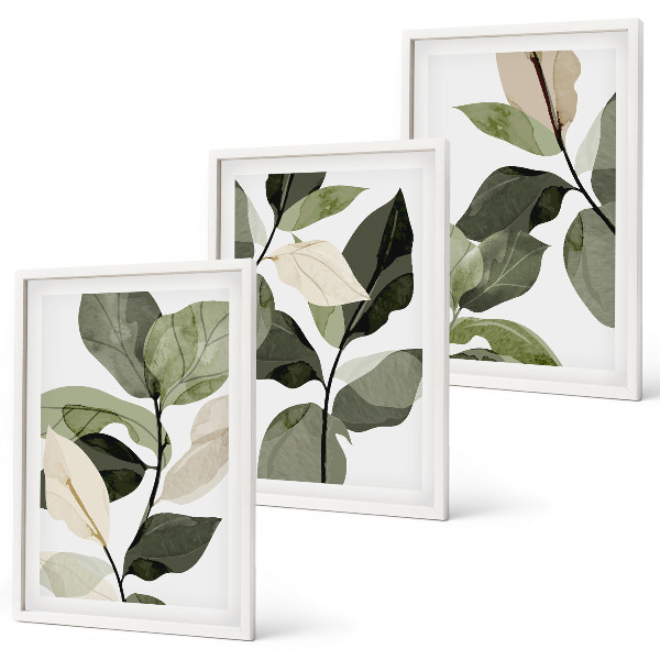 Composição de quadros moderna Folhas de plantas pintadas em estilo boho