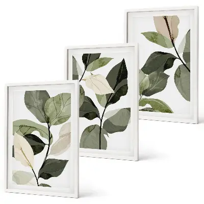Composição de quadros moderna com folhas de plantas pintadas em estilo boho
